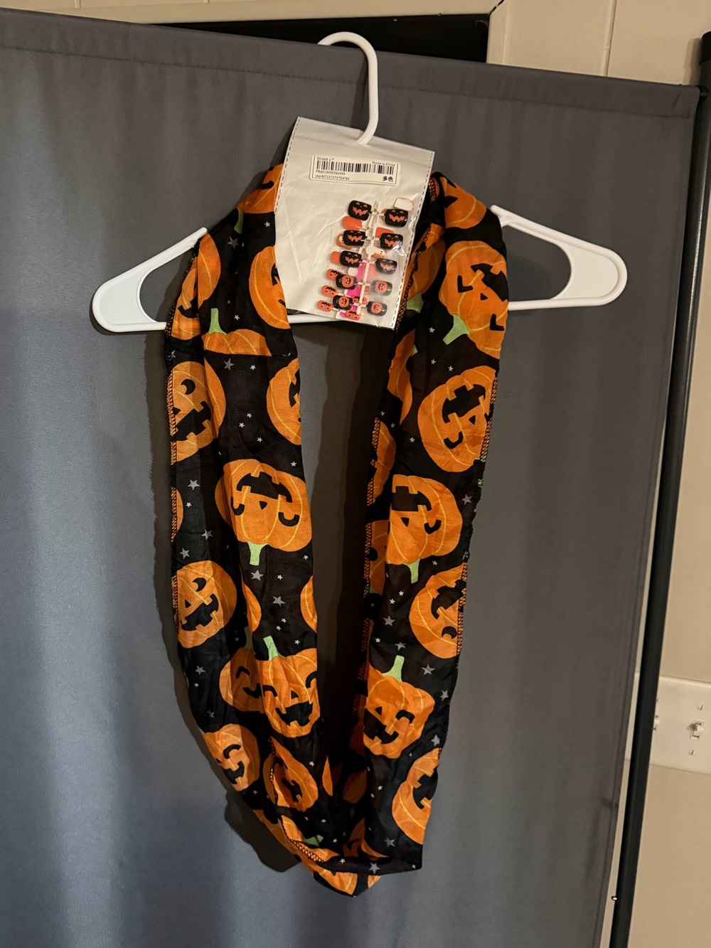 Halloween Pumpkin Infinity Scarf and Press-On Nails Set